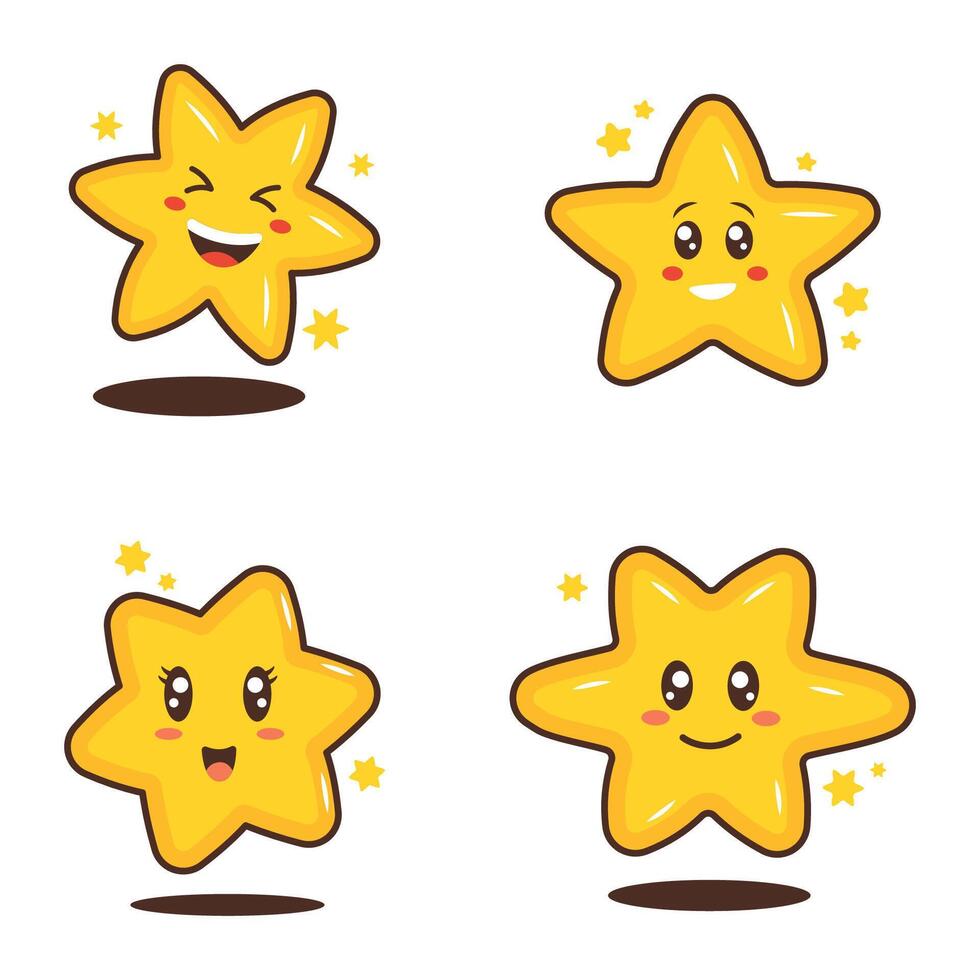 Collection of Cute Twinkling Little Star Character with Happy Smile Expression vector