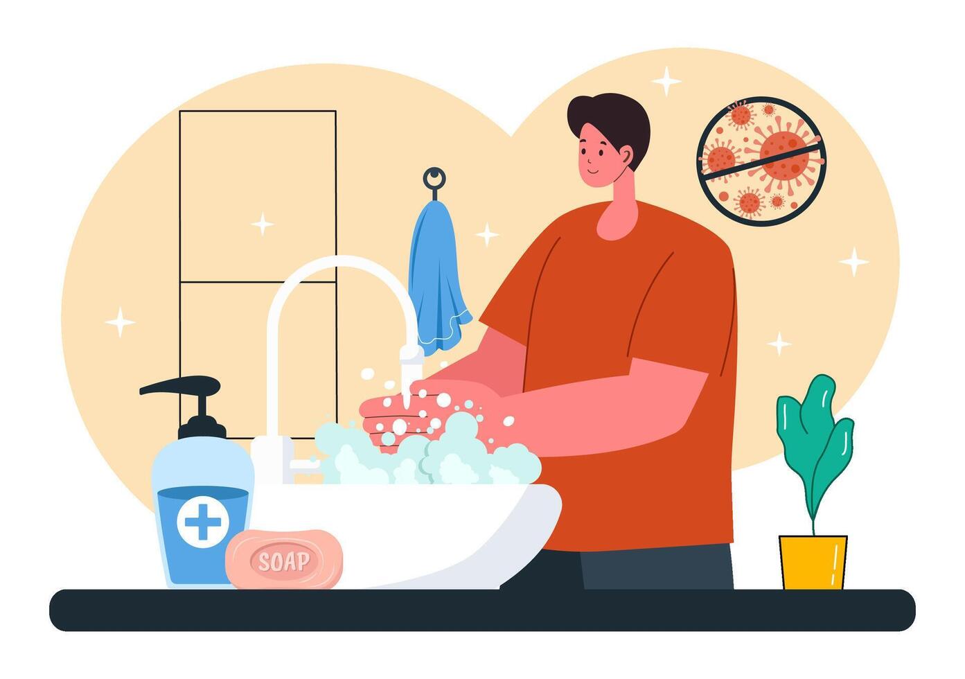 Handwashing for Hygiene Antibacterial Illustration with Virus and Bacteria Control in Flat Background vector