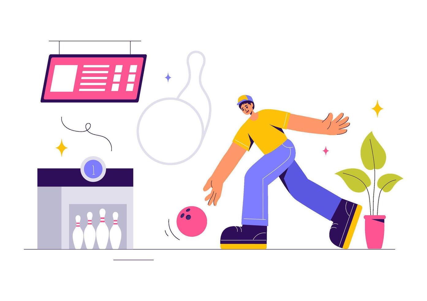 Vibrant Bowling Match Illustration with Club Scene and Scoreboard vector