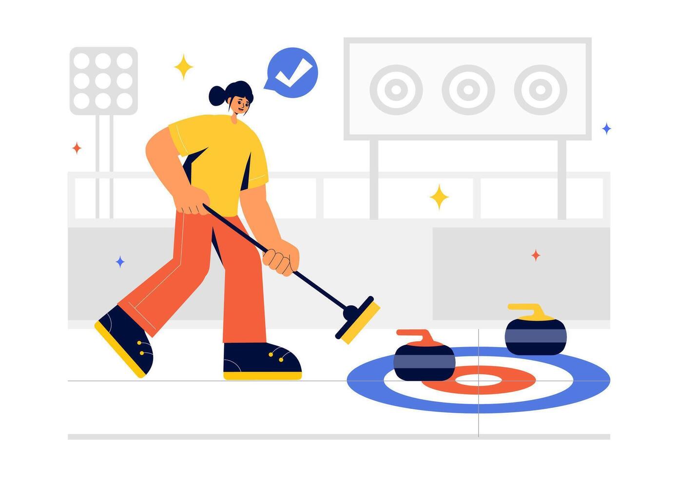 Illustration of Curling Championship with Players on Rectangular Ice Arena vector