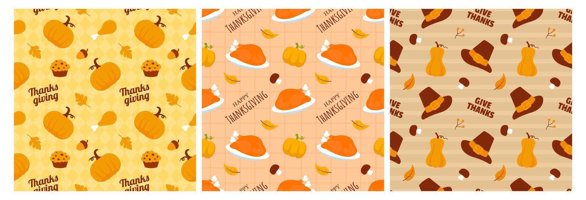 Cartoon Style Thanksgiving Day Pattern with Hand-Drawn Illustrations vector