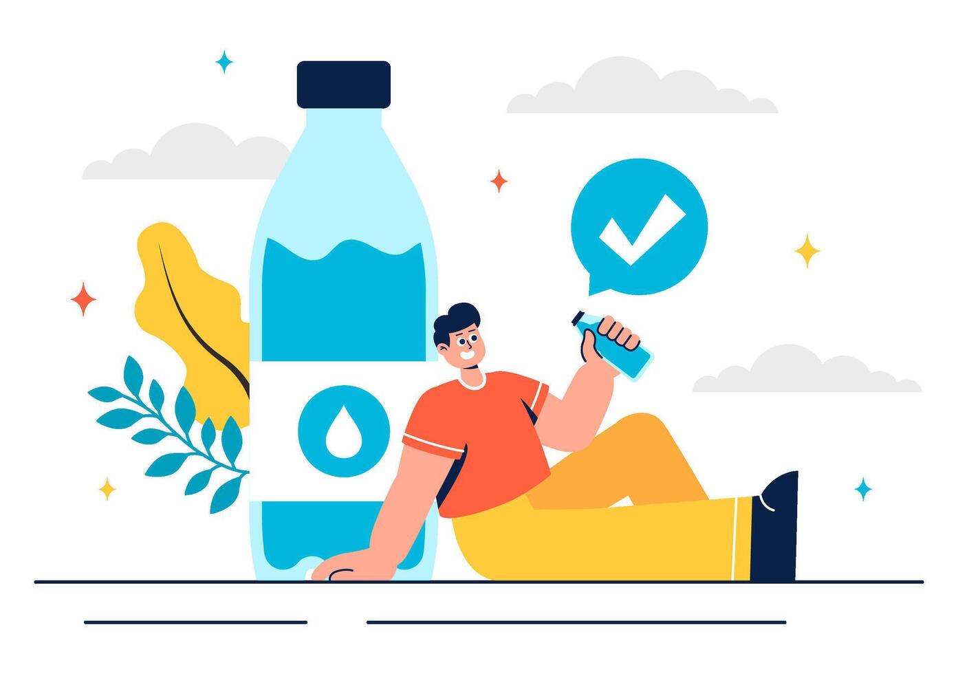 Pure and Fresh Water Concept with People Drinking from Bottles and Glasses vector
