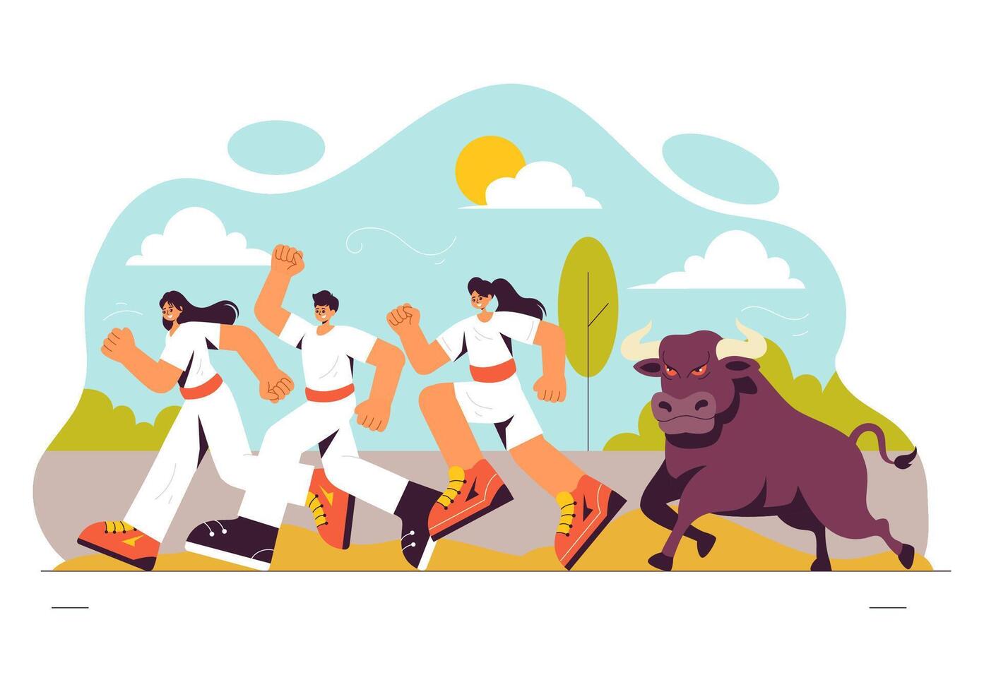 Festival of Bulls Art with Bulls Racing and Fighting in a Spanish Arena vector