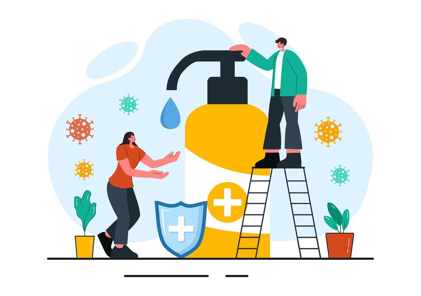 Flat Style Antibacterial Illustration Washing Hands for Bacteria and Virus Control vector