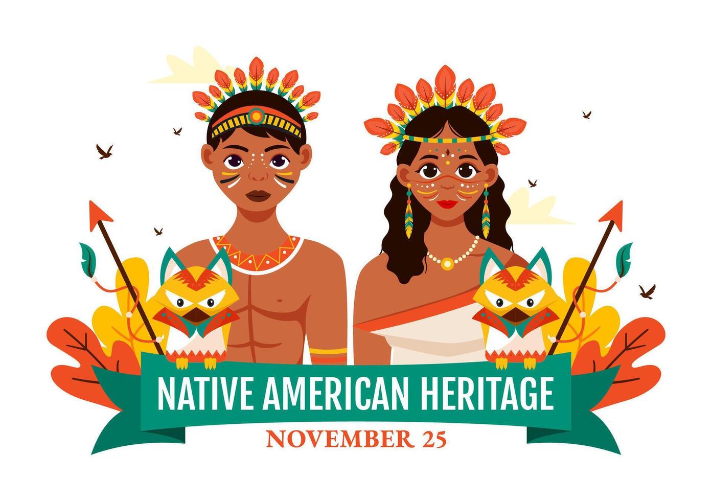 Native American Heritage Illustration with Tribal Culture and Iconic Symbols in a Cartoon Background vector