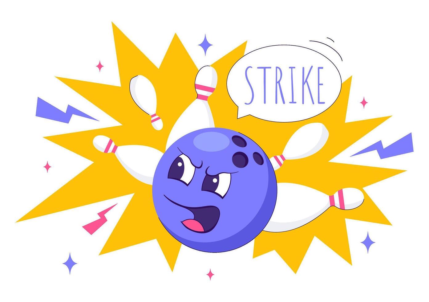 Cartoon of Bowling Club with Players, Bowling Balls, Pins, and Scoreboard vector