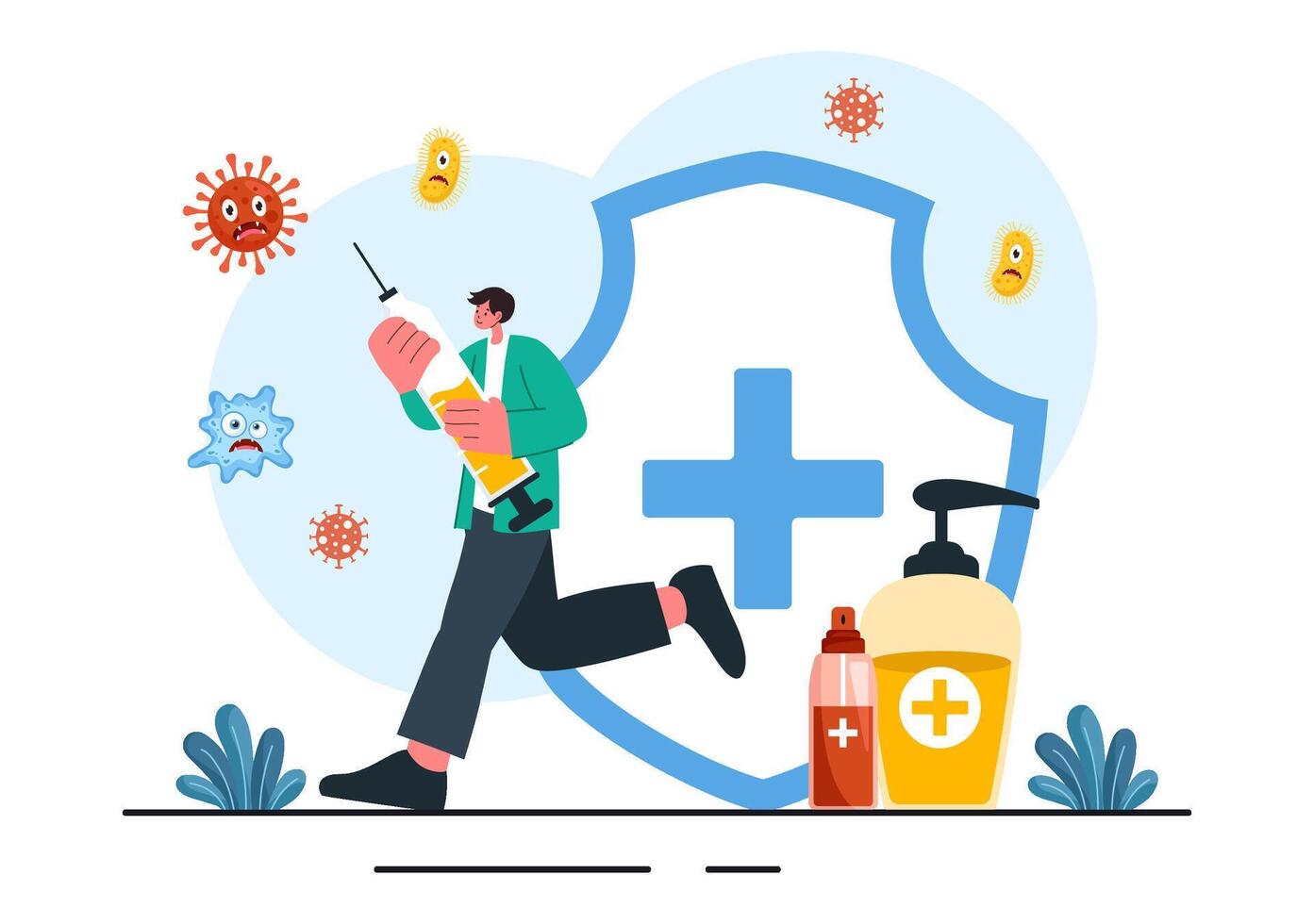 Illustration of Antibacterial Handwashing with Microbe Protection and Hygiene Focus vector