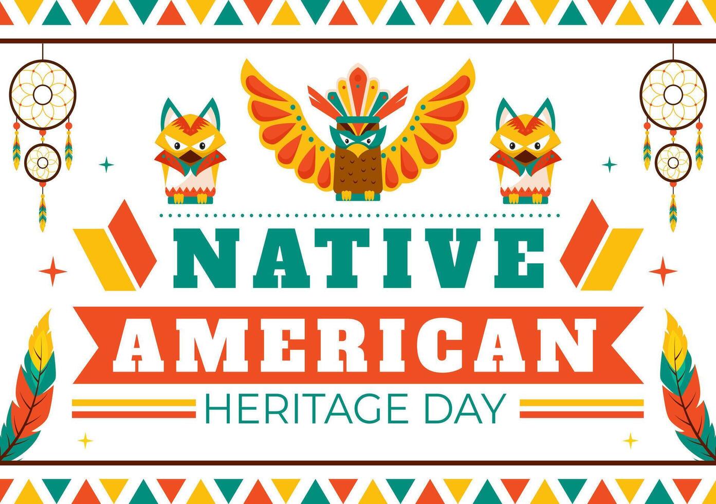 Heritage Day of American Indian Tribes Art with Traditional Patterns and Symbols vector