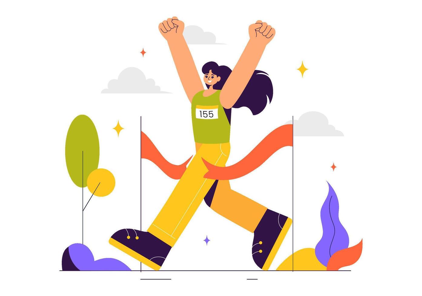 Running Marathon Art Featuring Athletes in a Competitive Race with a Cartoon Background vector