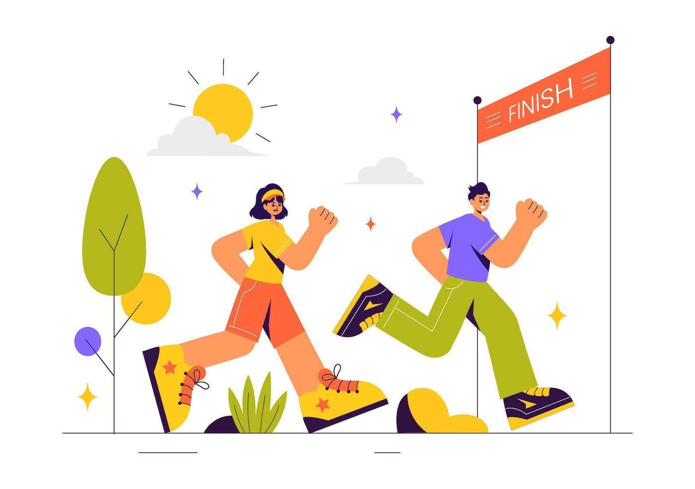 Marathon Sports Event with Athletes Running to Finish the Race in a Flat Background vector