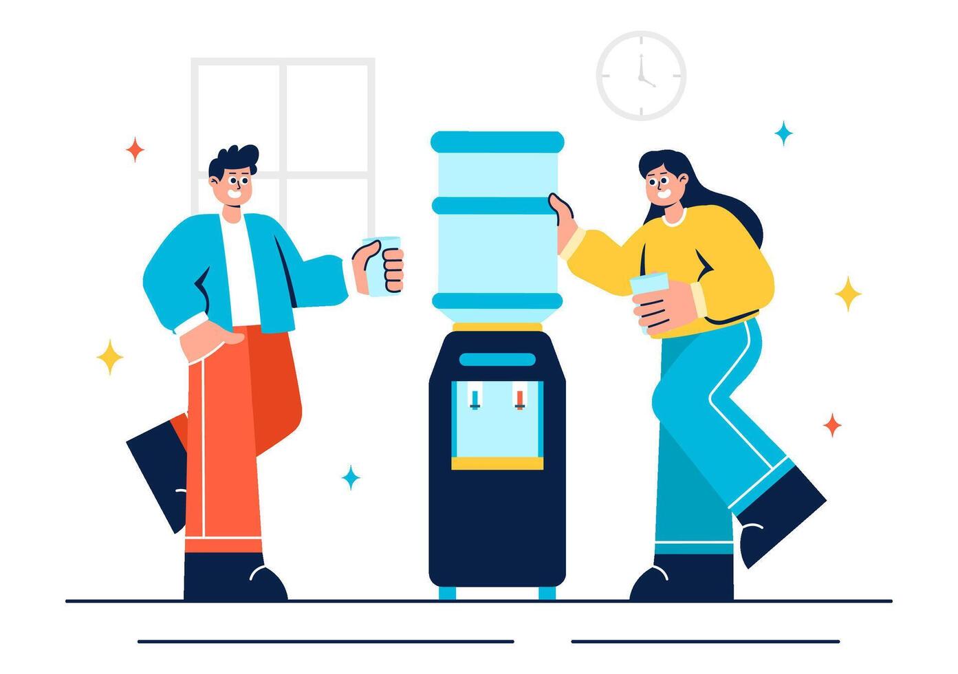 People Drinking Fresh and Clean Water in Plastic Bottles and Glasses vector