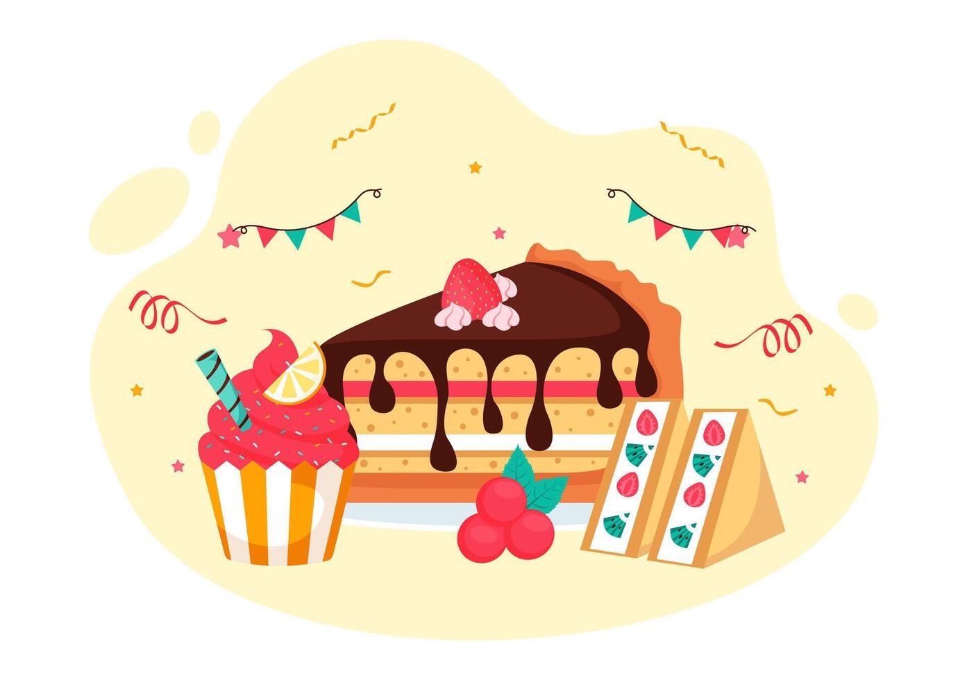 Sweet National Cake Day with Holiday Cakes in a Flat Style vector