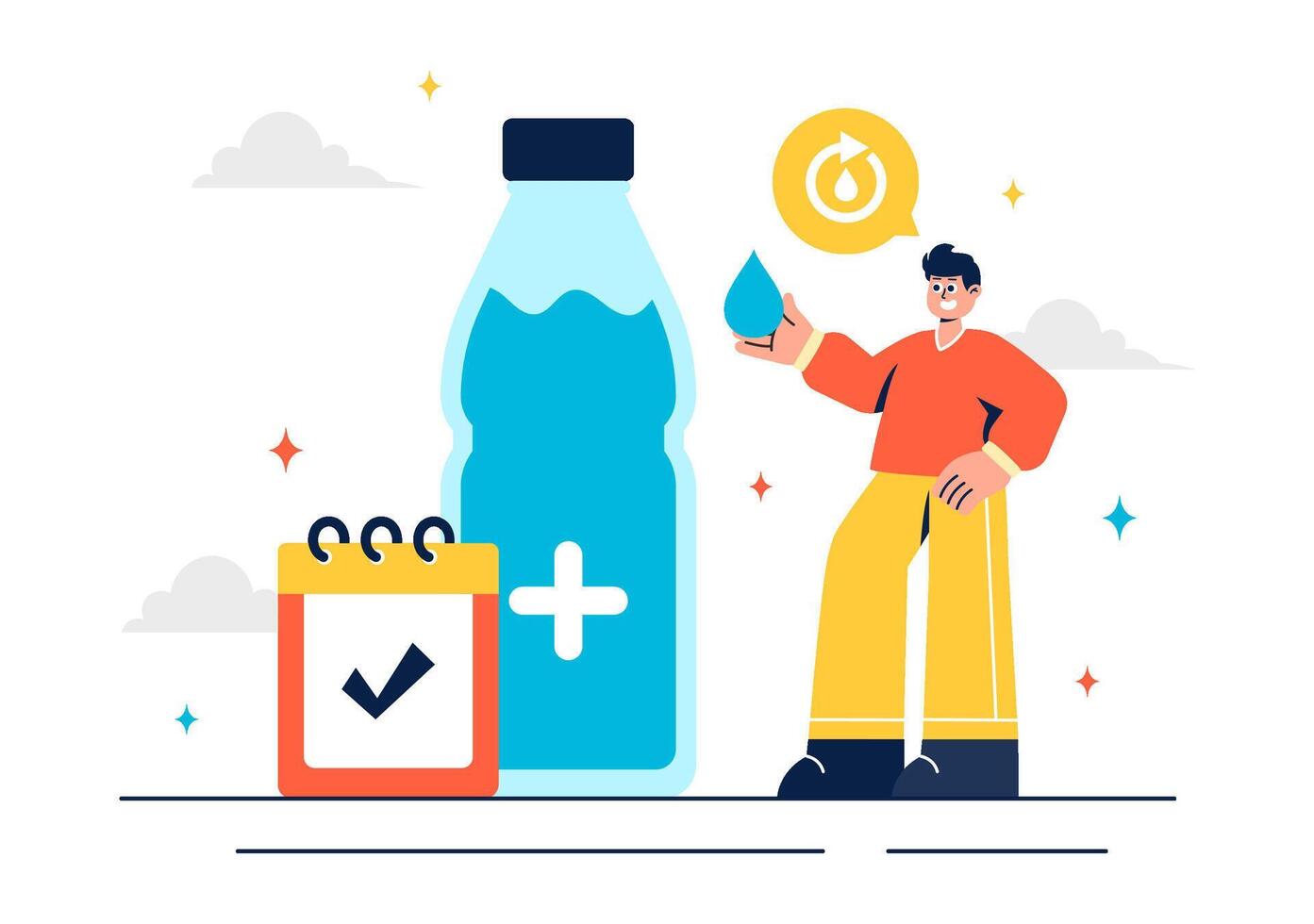 Fresh Water Drinking Concept with People in Flat Cartoon vector