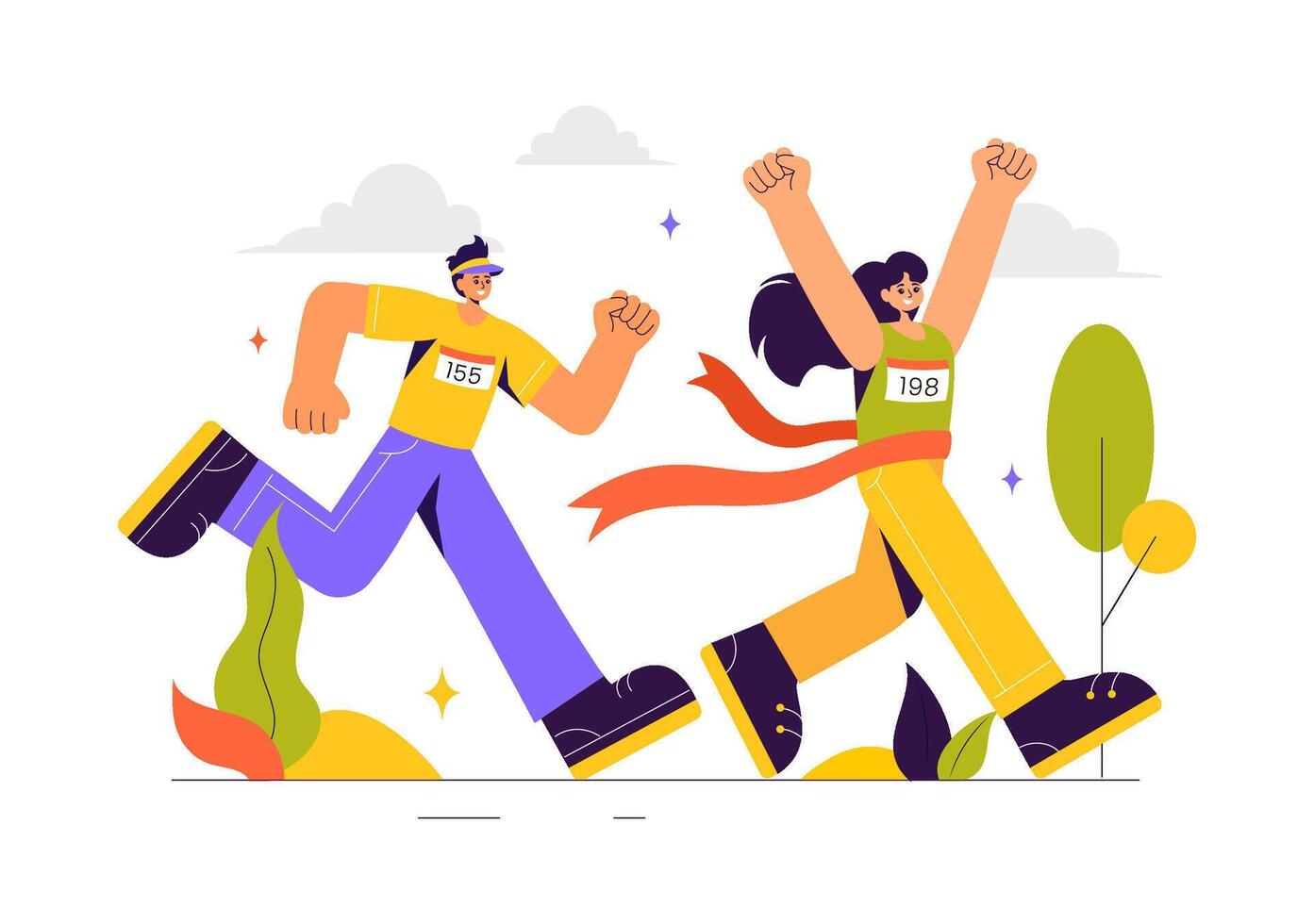 Marathon Race Day Illustration with Runners in Action, Heading Toward the Finish Line vector