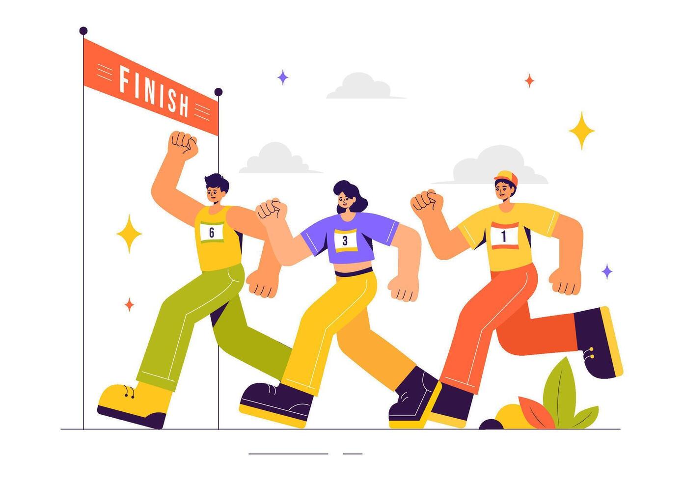 Marathon Competition Illustration with Runners Striving to Reach the Finish Line in Flat Style vector