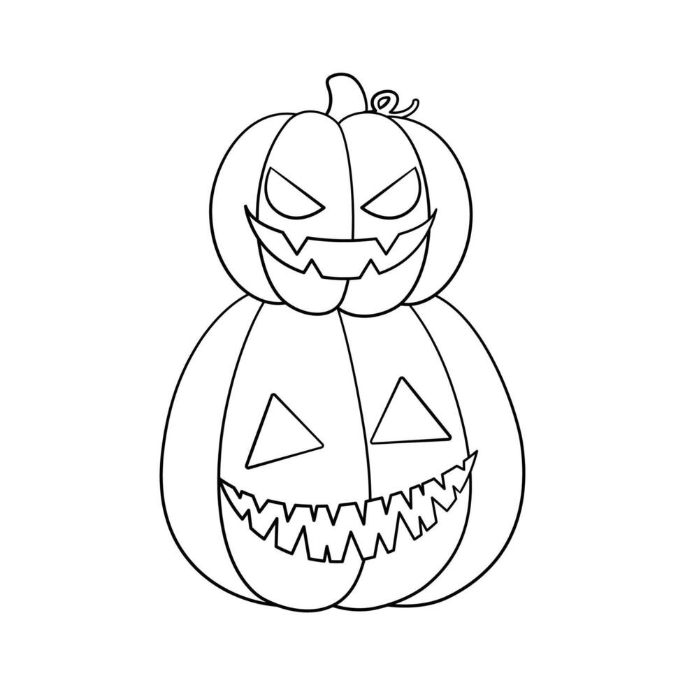 Stack of Jack O Lanterns Outline Line Art, Cute Halloween Pumpkins, Creepy Spooky Easy Coloring Book Page for Kids vector