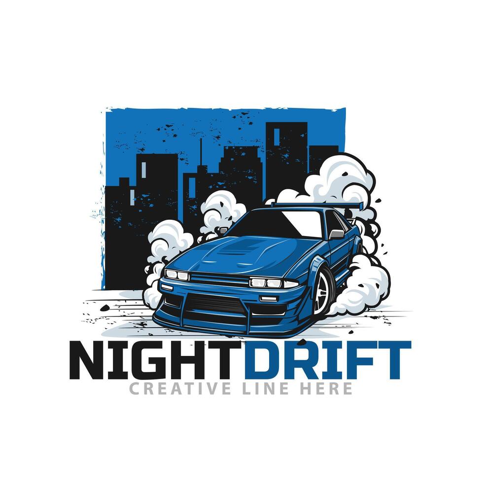 blue car racing on the city night vector