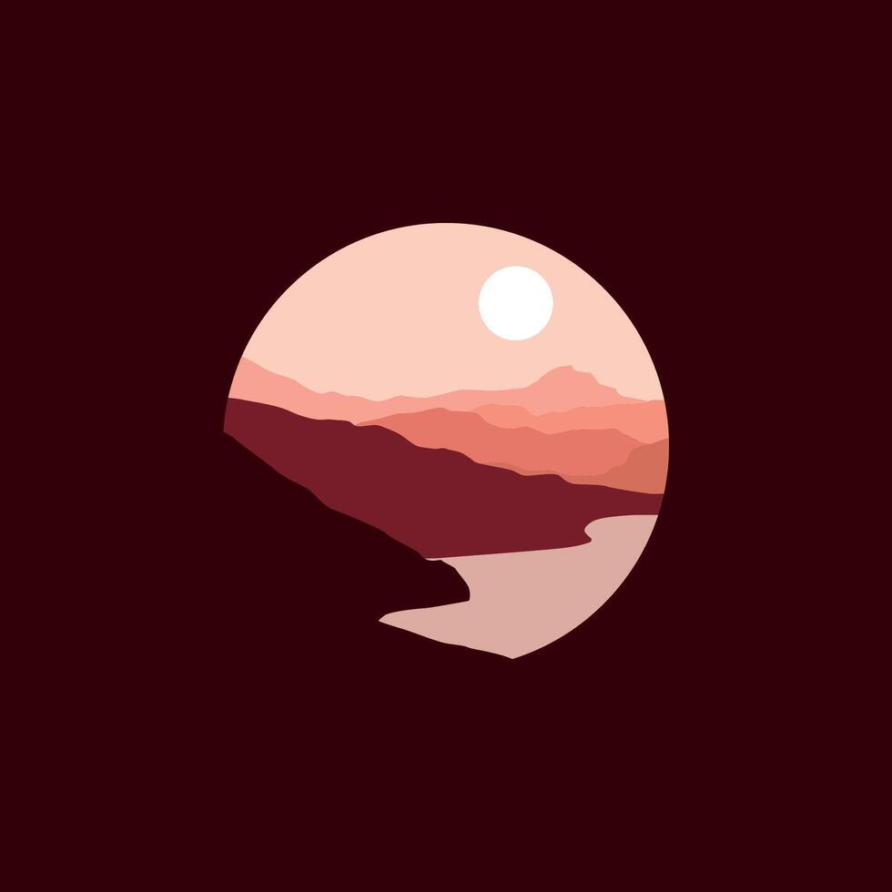 Landscape mountains illustration in circle. vector