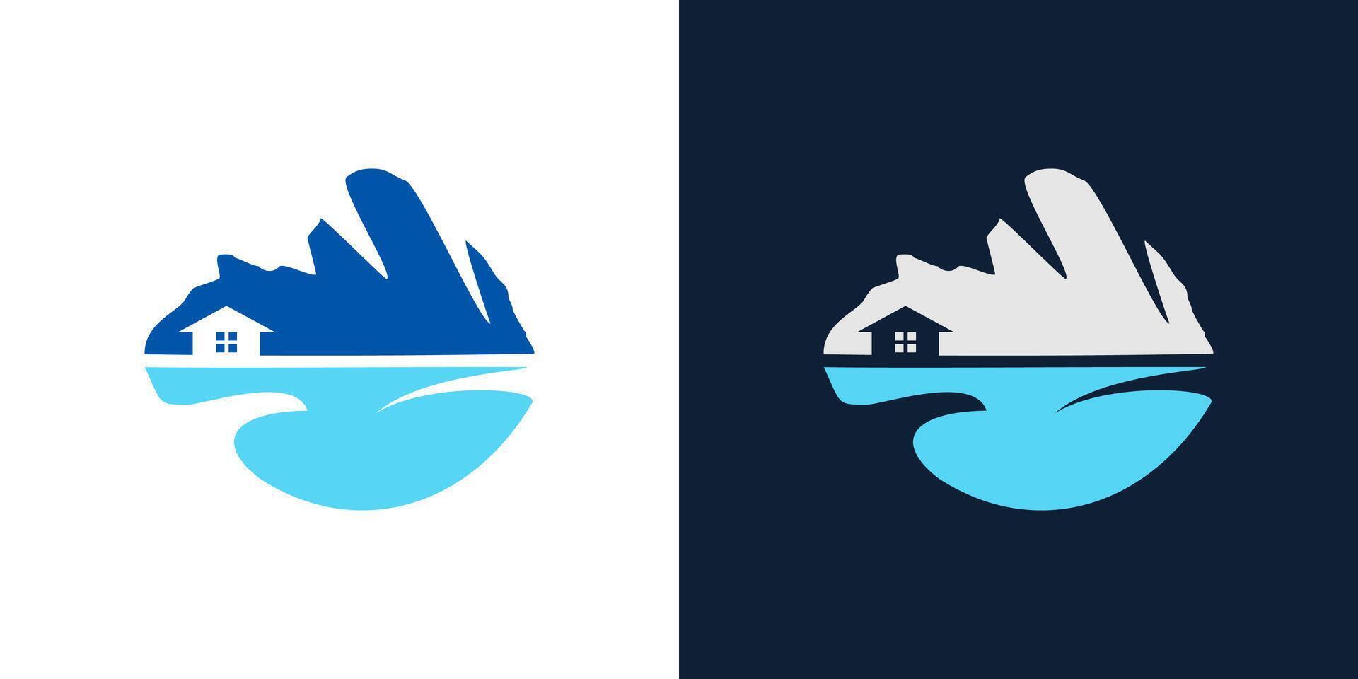 Lake mountain house logo water home abstract icon design vector