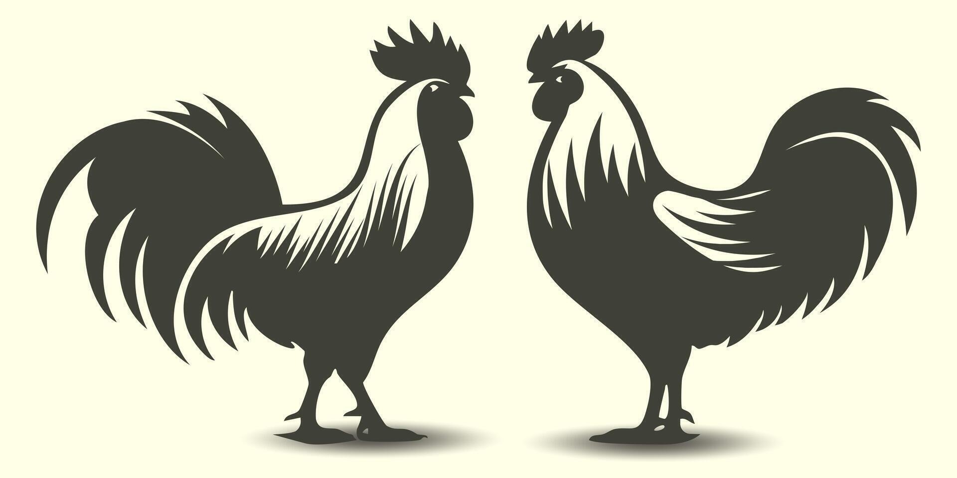Realistic Rooster, Chicken, Poultry, Broiler, Hen Natural Silhouette vector
