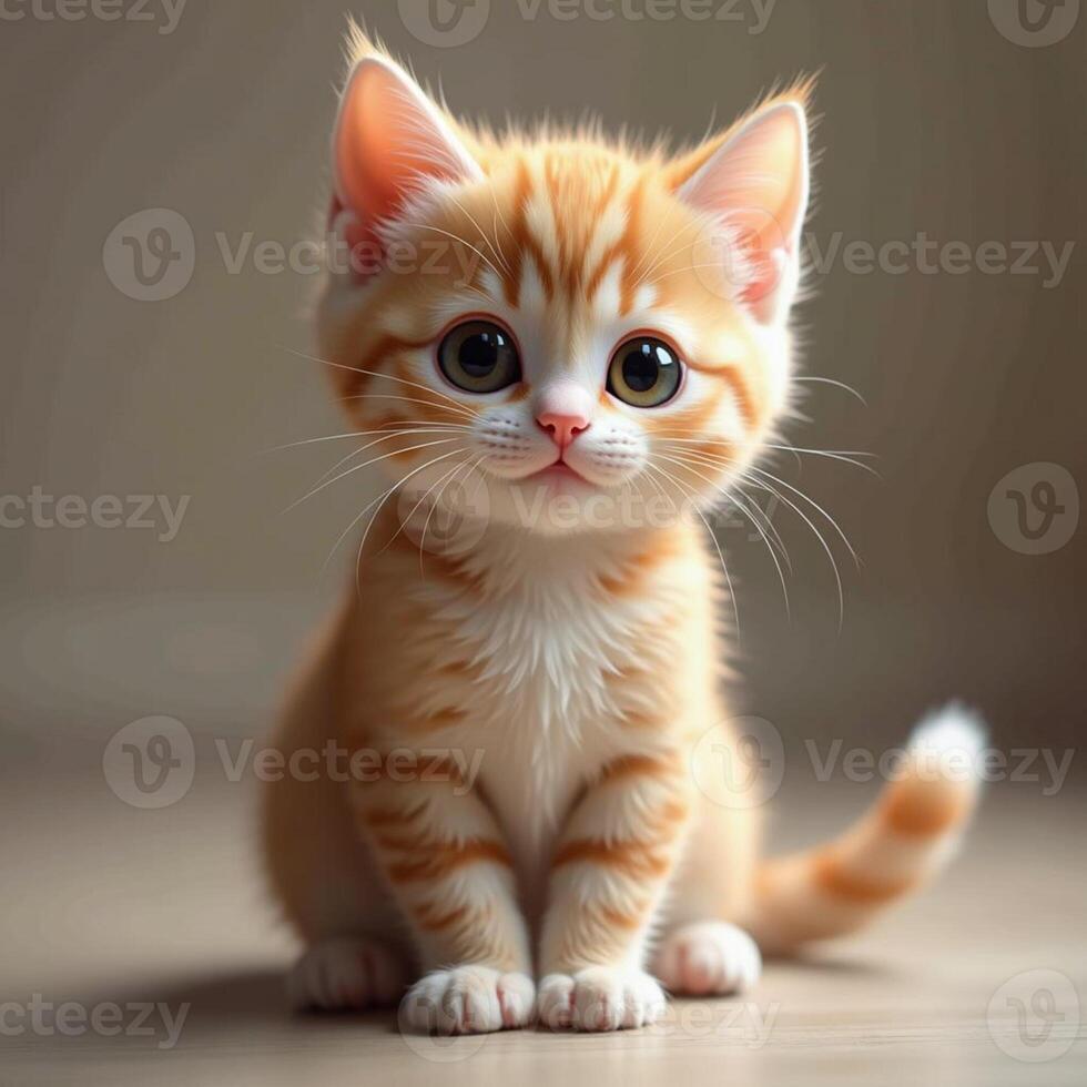 An orange kitten sitting on a wooden floor photo