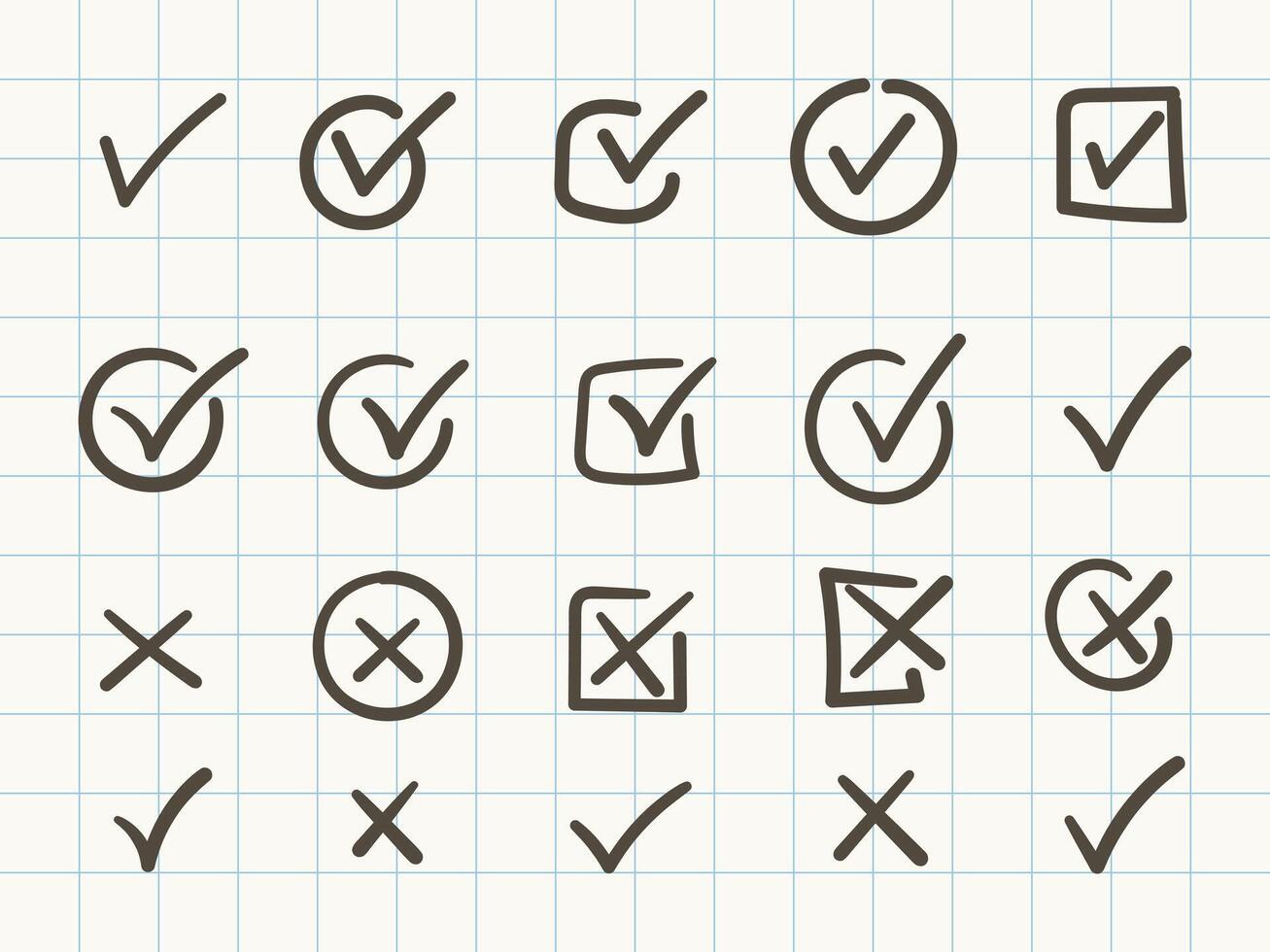 Hand drawn check mark icon. Check box icon with right and wrong buttons vector