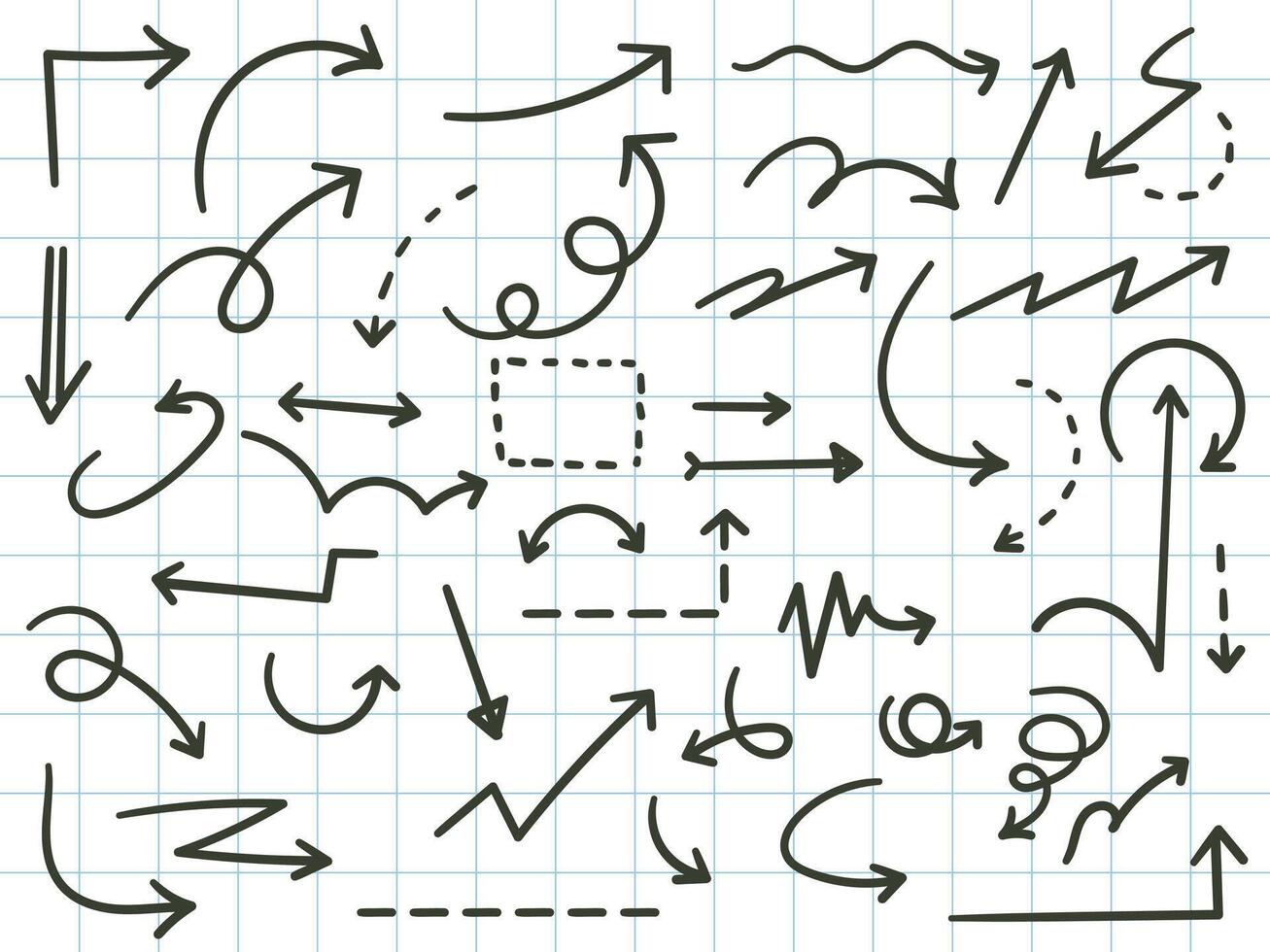 Hand drawn simple lines black arrows in various style. arrows collection vector