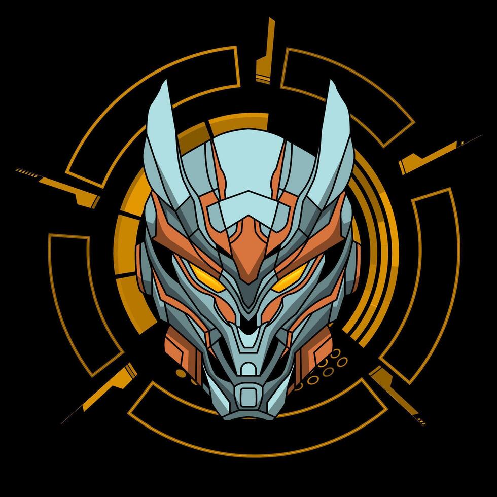 Illustration graphic of cyborg robot knight in black background vector