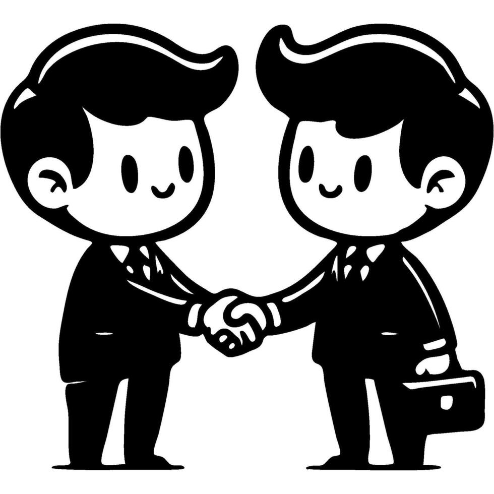 Man in a business suit shakes hands with his colleague and says thank you in monochrome. Simple minimalistic image in black ink drawing on white background vector