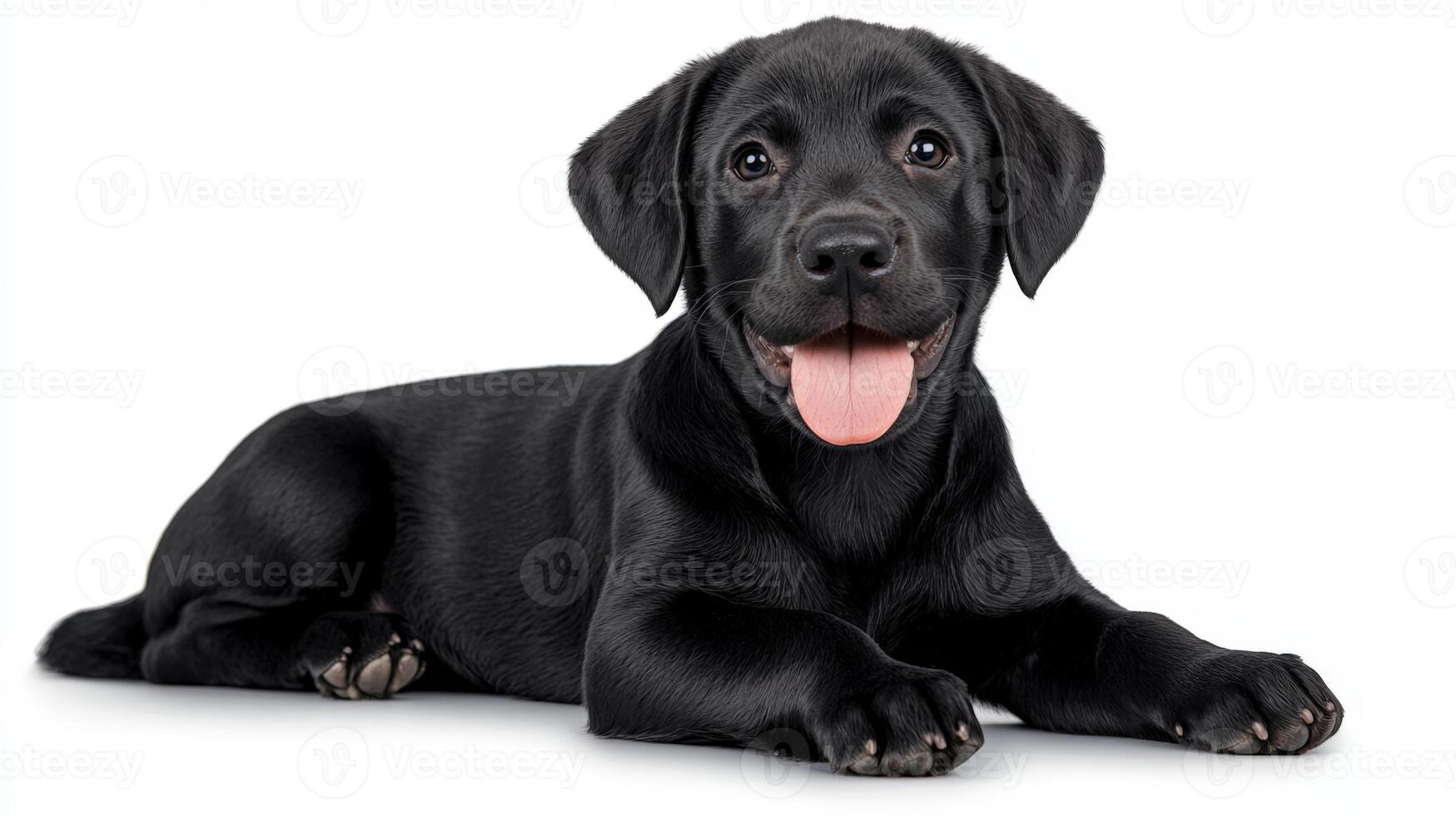 Playful Black Labrador Retriever Puppy Isolated on White photo