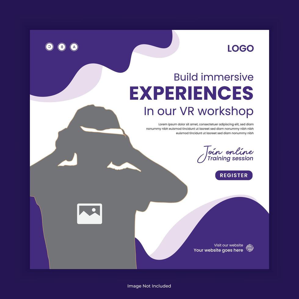 Build your immersive experience in a VR workshop banner design template vector