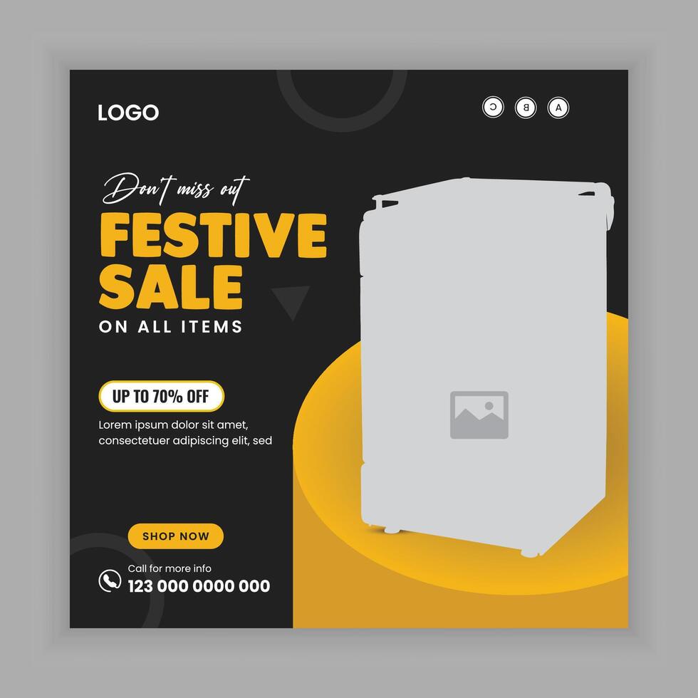 Festive super sale social media post banner design and home appliance set ad post template vector