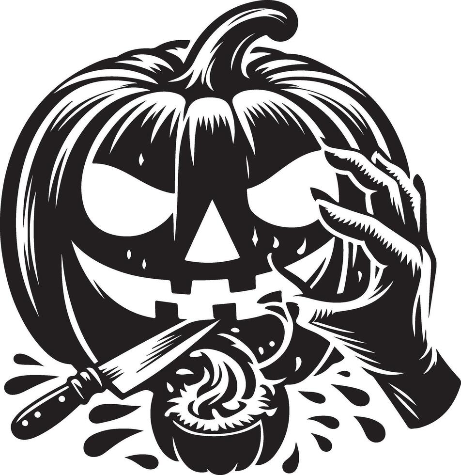 Black Silhouette Pumpkin Carving Stencil Design on Clean White Background vector