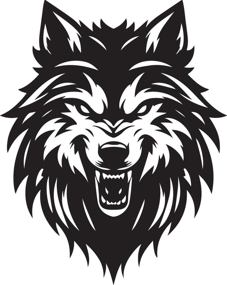 Wolf Head Silhouette Expressing Anger on a Clean White Background Display vector