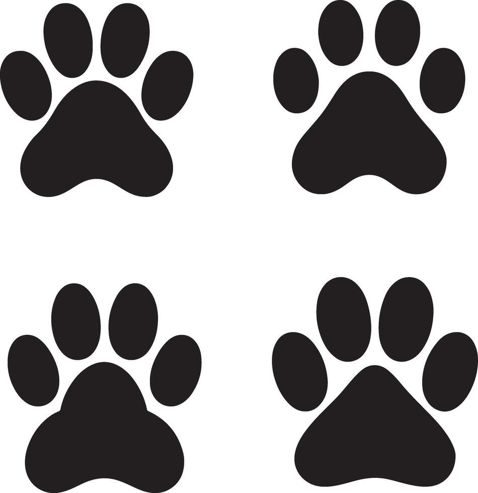 Minimal Dog Paw Silhouette Icon Set on White Background vector
