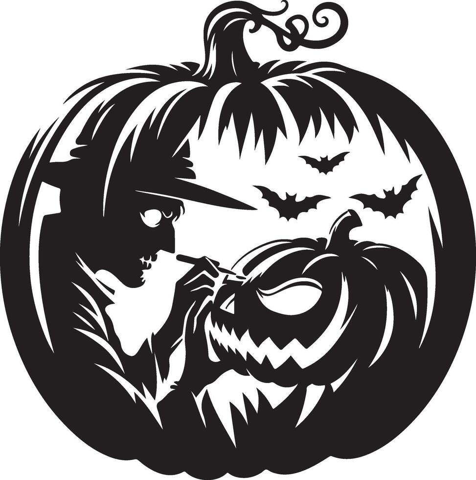Bold Silhouette Pumpkin Face Stencil for Carving on a Crisp White Background vector