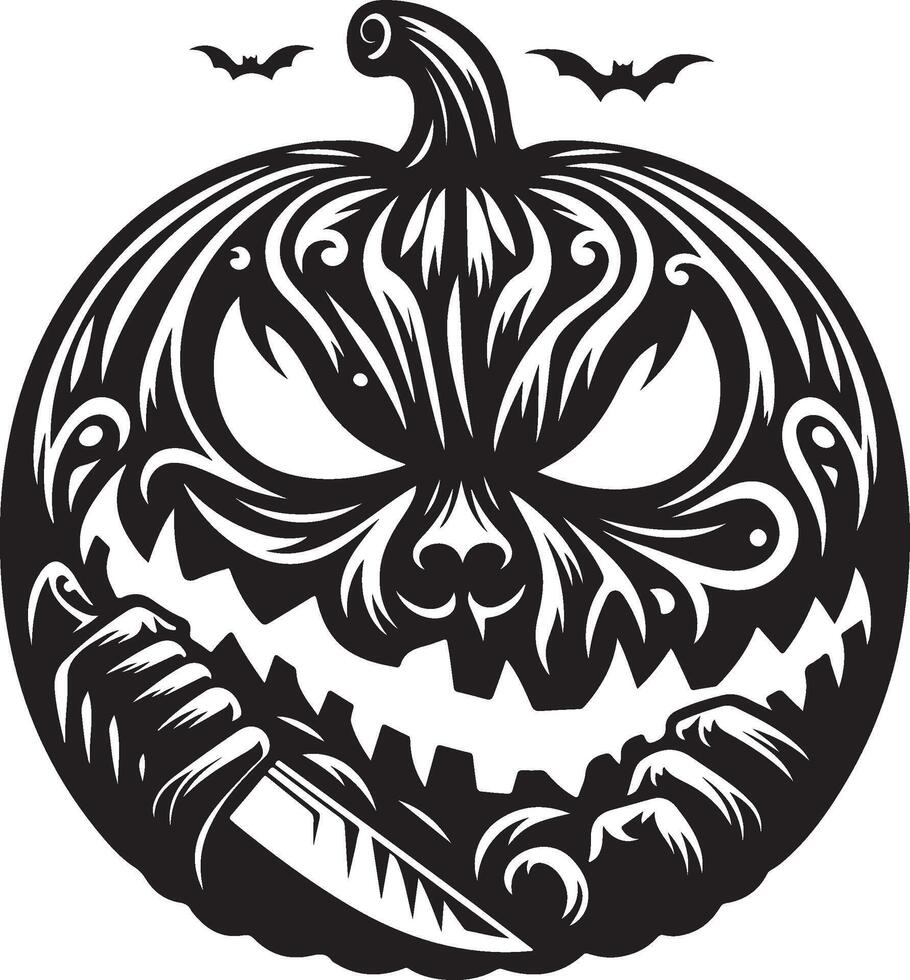 Halloween Pumpkin Face Stencil Silhouette in a Clean White Background Style vector