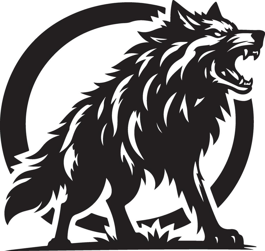 Wolf Head Silhouette with Aggressive Expression on a Crisp White Background vector