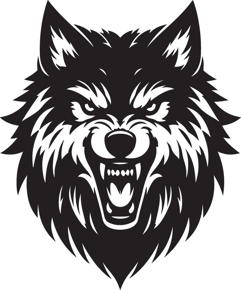 White Background Showcasing an Angry Wolf Head Silhouette with Fierce Look vector