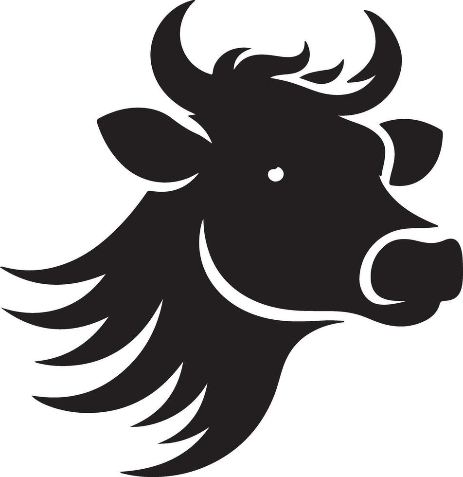 Cow Head Silhouette Portrait in Black and White for Logo and Illustration vector