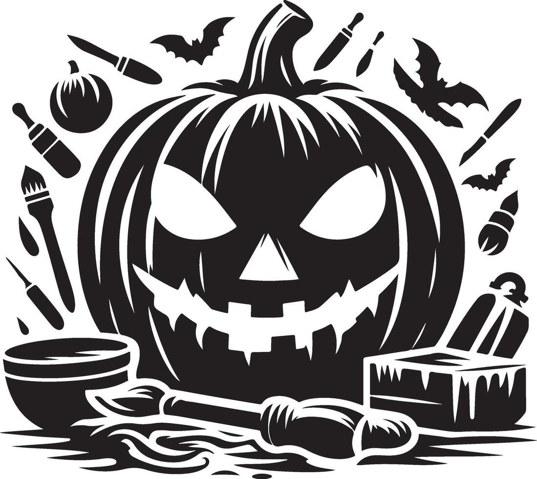 Halloween Pumpkin Face Silhouette Stencil Design in Bold Black and White vector