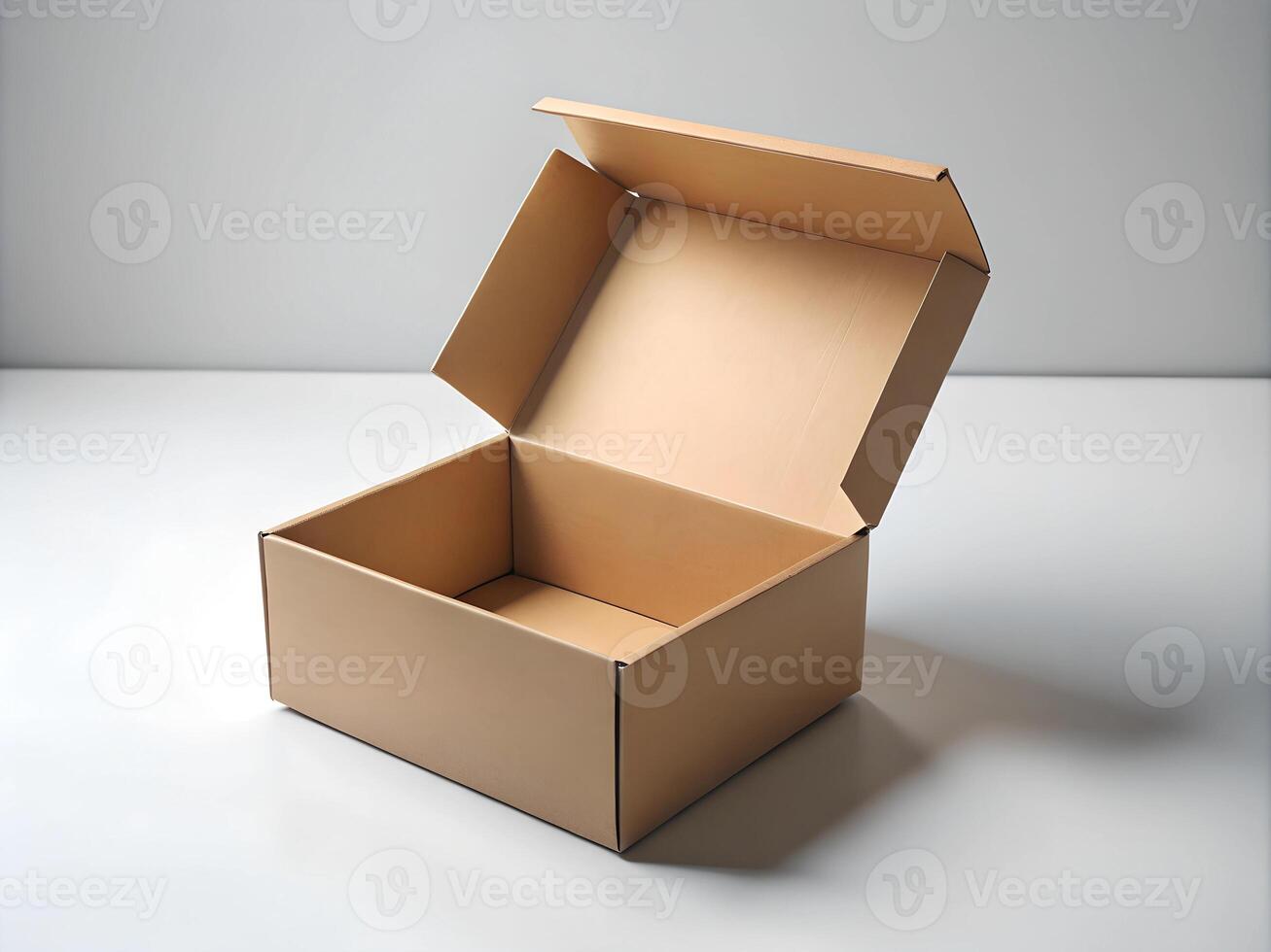 Open Cardboard Box Mockup on White Background for Product or Packaging Design photo
