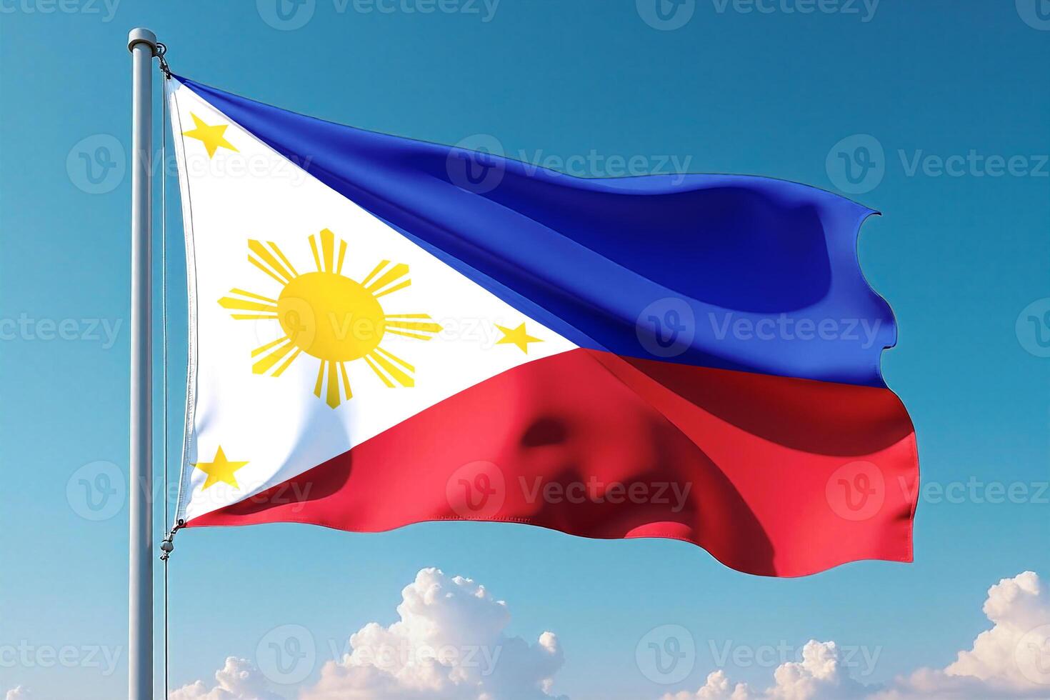 Philippines Flag Waving Against Clear Blue Sky photo