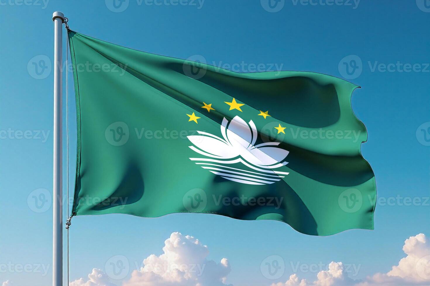Macao Flag Waving Against Clear Blue Sky photo