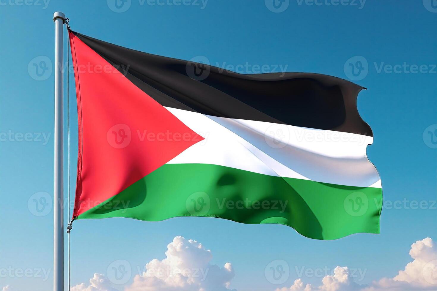 Palestine Flag Waving Against Clear Blue Sky photo