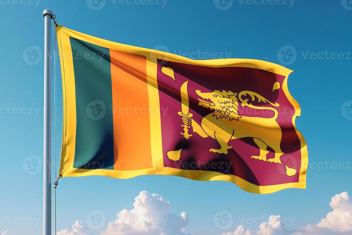 Sri Lanka Flag Waving Against Clear Blue Sky photo