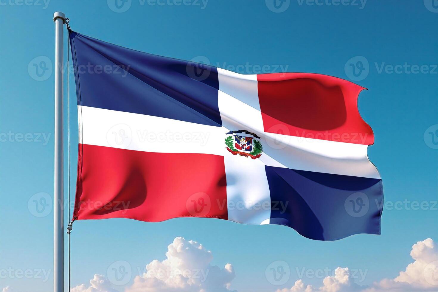 Dominican Republic Flag Waving Against Clear Blue Sky photo