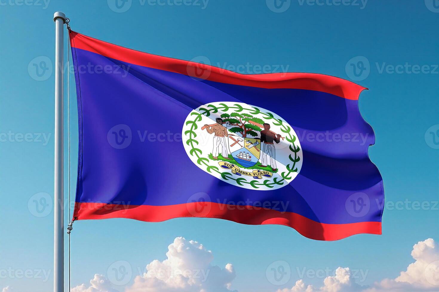 Belize Flag Waving Against Clear Blue Sky photo