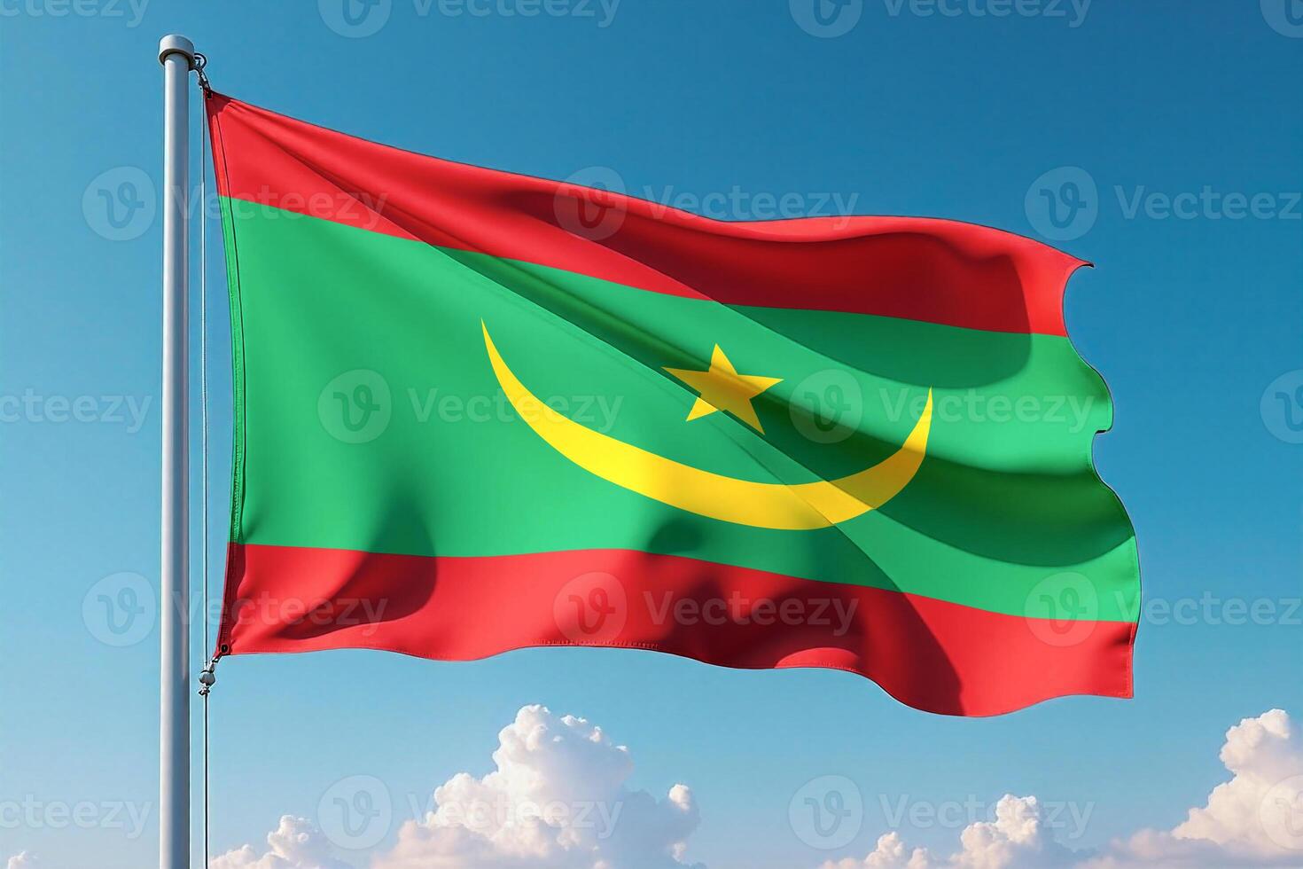 Mauritania Flag Waving Against Clear Blue Sky photo