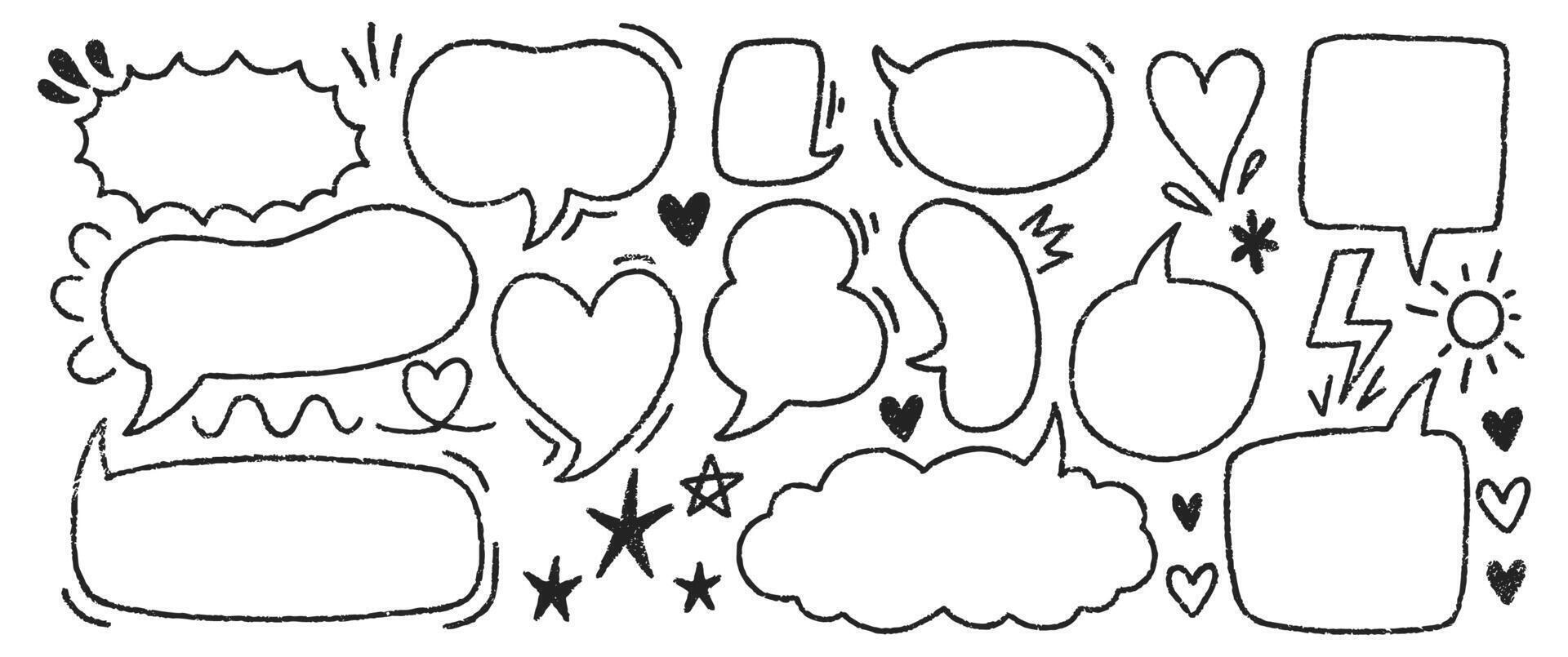 Set of outline speech bubble for student diary. Pastel, chalk or crayon illustration on a white background. vector